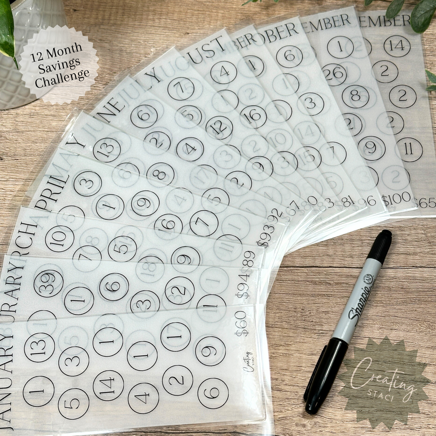 12 Month Savings Challenge Envelopes