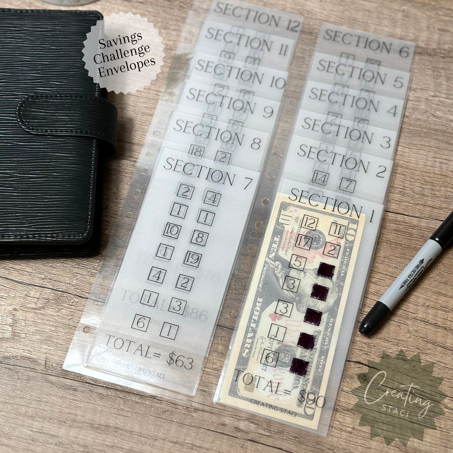 12 Sections Savings Challenge Envelopes
