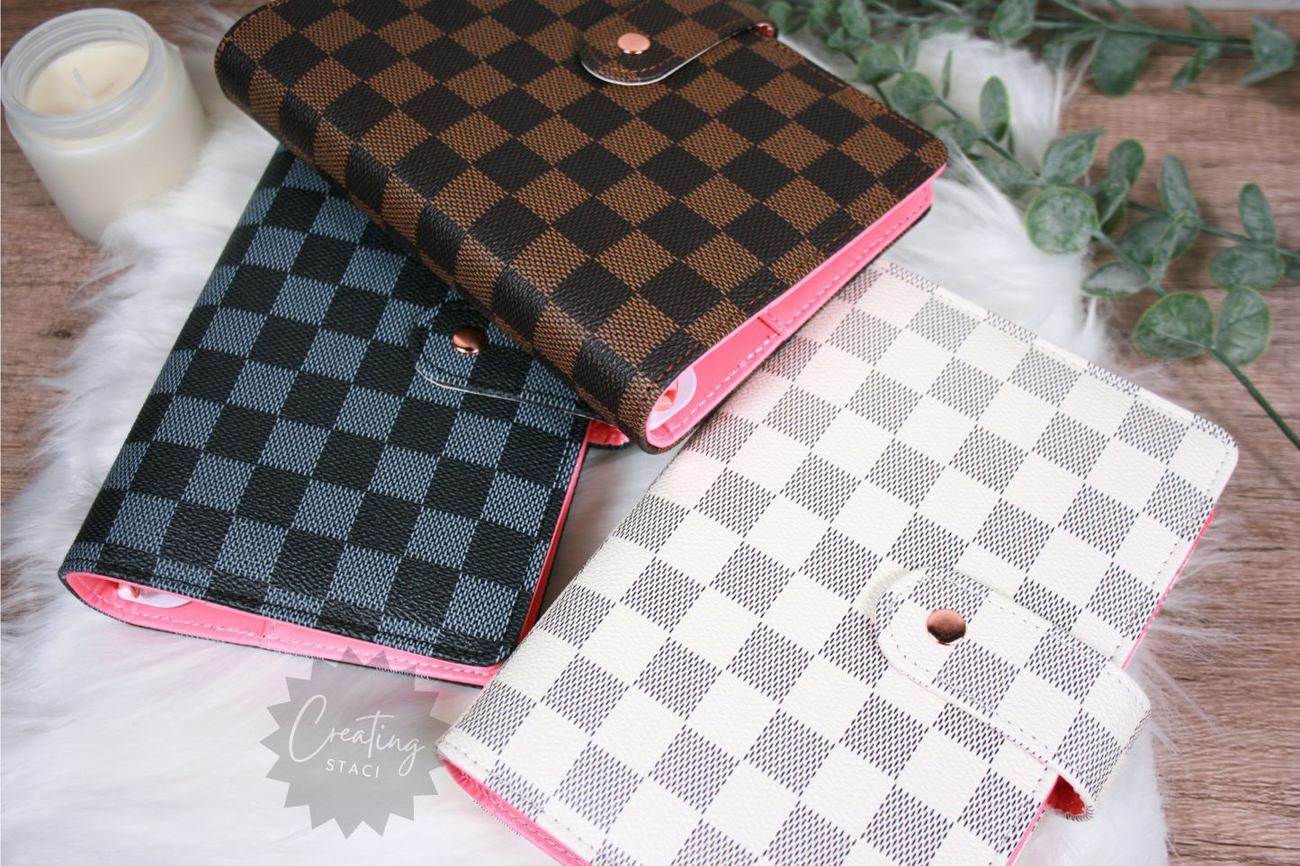 A6 Checkered Budget Binder Rose Gold Hardware