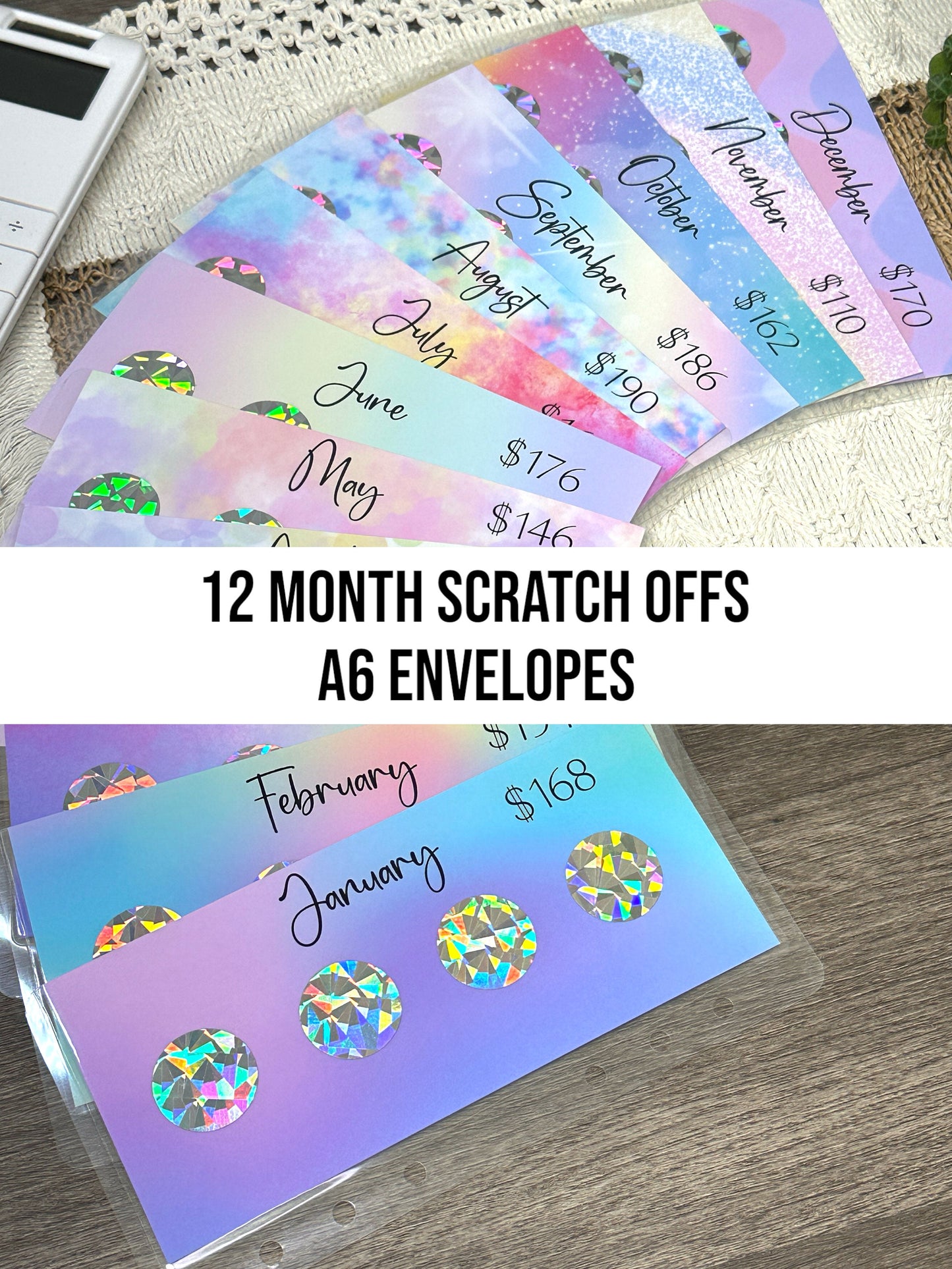 12 Month Scratch Off Savings Challenge Envelopes